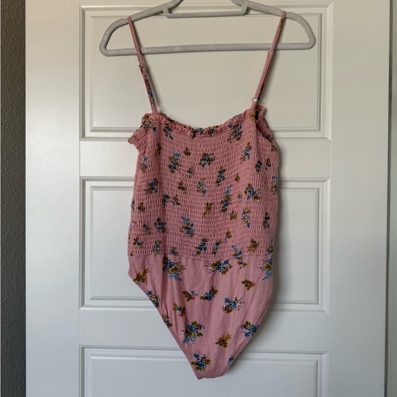 Urban Outfitters Women’s Out From Under Pink Rose Floral Smocked Bodysuit - Picture 8 of 11